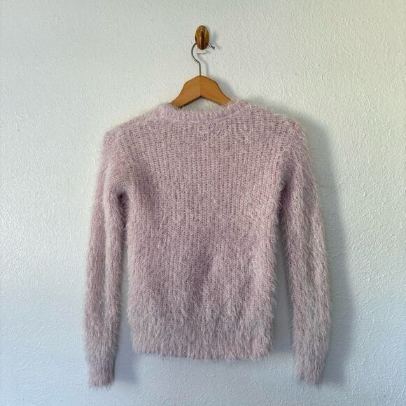 DKNY y2k baby pink silver sequin fuzzy logo sweater M - Picture 8 of 8